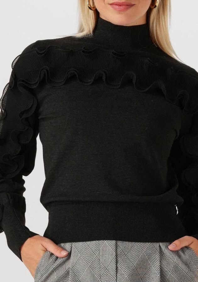 JANSEN AMSTERDAM Dames Truien & Vesten Barbara Trui Fn 155 Long Sleeve Plisse Ruffles Zwart