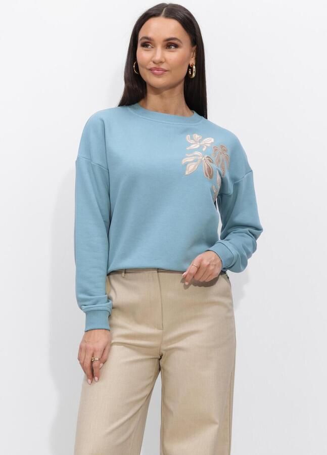 JANSEN AMSTERDAM Dames Truien & Vesten Maika Trui Sw 165 Sweat Long Sleeve Satin Flowers Embroidery Lichtblauw