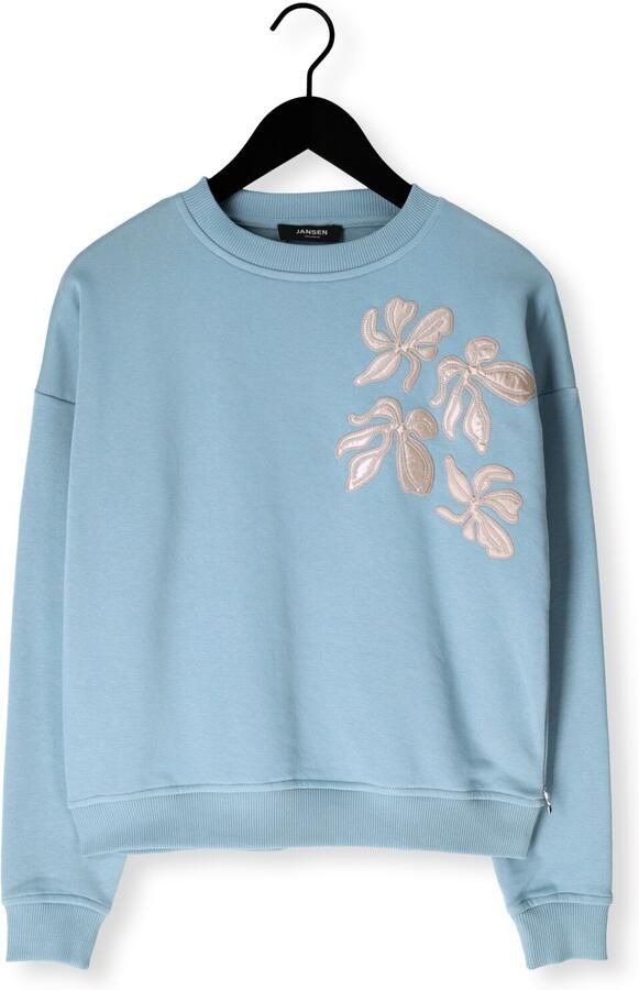 JANSEN AMSTERDAM Dames Truien & Vesten Maika Trui Sw 165 Sweat Long Sleeve Satin Flowers Embroidery Lichtblauw - Foto 4