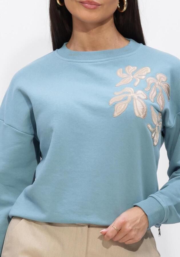 JANSEN AMSTERDAM Dames Truien & Vesten Maika Trui Sw 165 Sweat Long Sleeve Satin Flowers Embroidery Lichtblauw - Foto 3