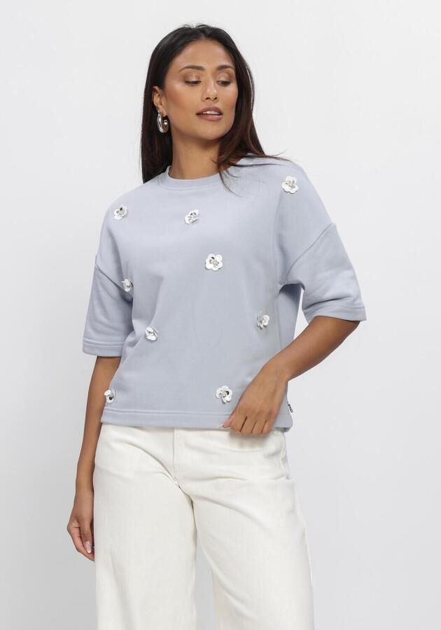 JANSEN AMSTERDAM Dames Truien & Vesten Noa Trui Sw 170 Sweat Short Sleeve Flower Sequins Lichtblauw