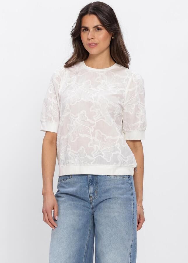 JANSEN AMSTERDAM Dames Truien & Vesten Noel Top Ce 756 Lace Front And Short Sleeves Solid Cotton Back Wit