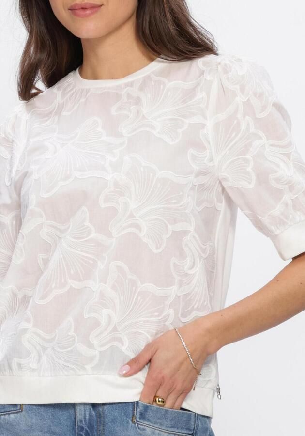 JANSEN AMSTERDAM Dames Truien & Vesten Noel Top Ce 756 Lace Front And Short Sleeves Solid Cotton Back Wit - Foto 3