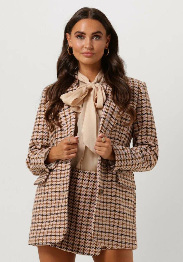 JOSH V geruite rechtvallende blazer Marlot met wol lichtbruin