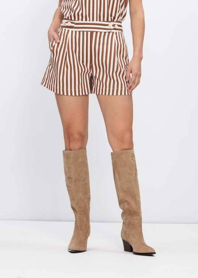 JOSH V regular high waist gestreepte casual short bruin
