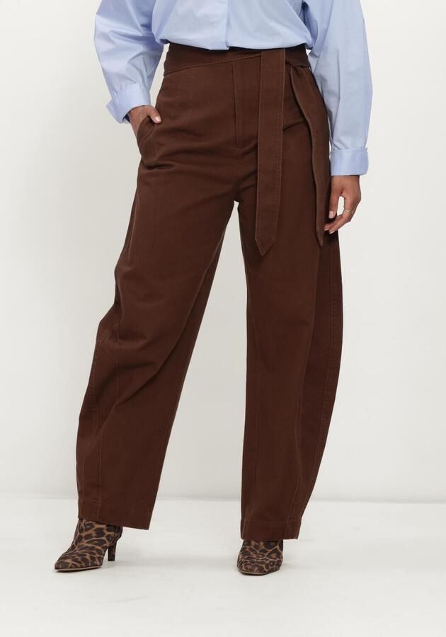 JOSH V denim barrel broek met ceintuur donkerbruin