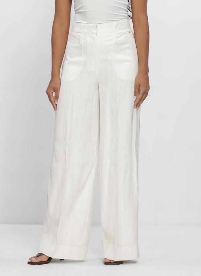 JOSH V broek met hoge taille en wide leg ecru