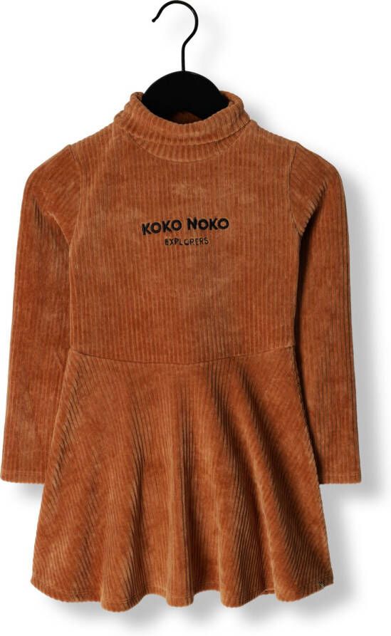Koko Noko velours jurk met tekst camel Bruin Tekst 110