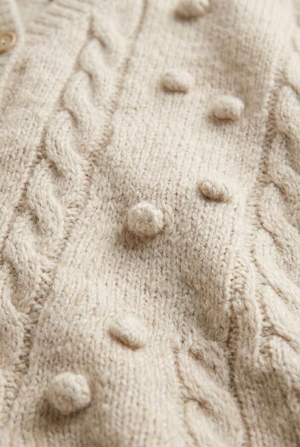 Koko Noko rechtvallend gebreid vest met kabels en wol beige Meisjes Acryl V-hals
