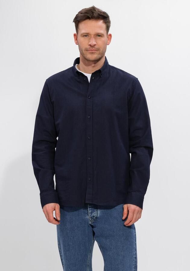 LES DEUX Heren Overhemden Konrad Cotton Linen Shirt Donkerblauw