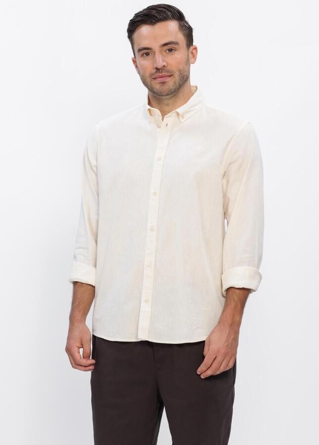 LES DEUX Heren Overhemden Konrad Cotton Linen Shirt Ecru