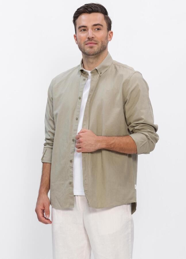 LES DEUX Heren Overhemden Konrad Cotton Linen Shirt Khaki