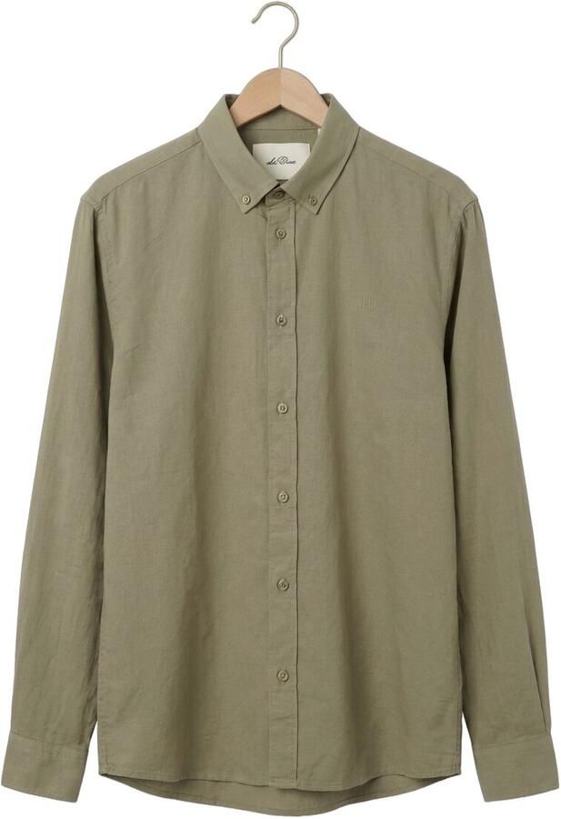 LES DEUX Heren Overhemden Konrad Cotton Linen Shirt Khaki - Foto 4