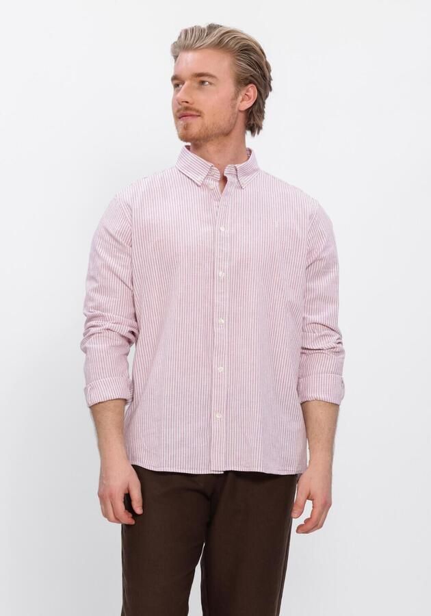 LES DEUX Heren Overhemden Konrad Stripe Cotton Linen Shirt Roze