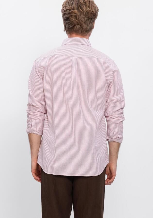 LES DEUX Heren Overhemden Konrad Stripe Cotton Linen Shirt Roze - Foto 2