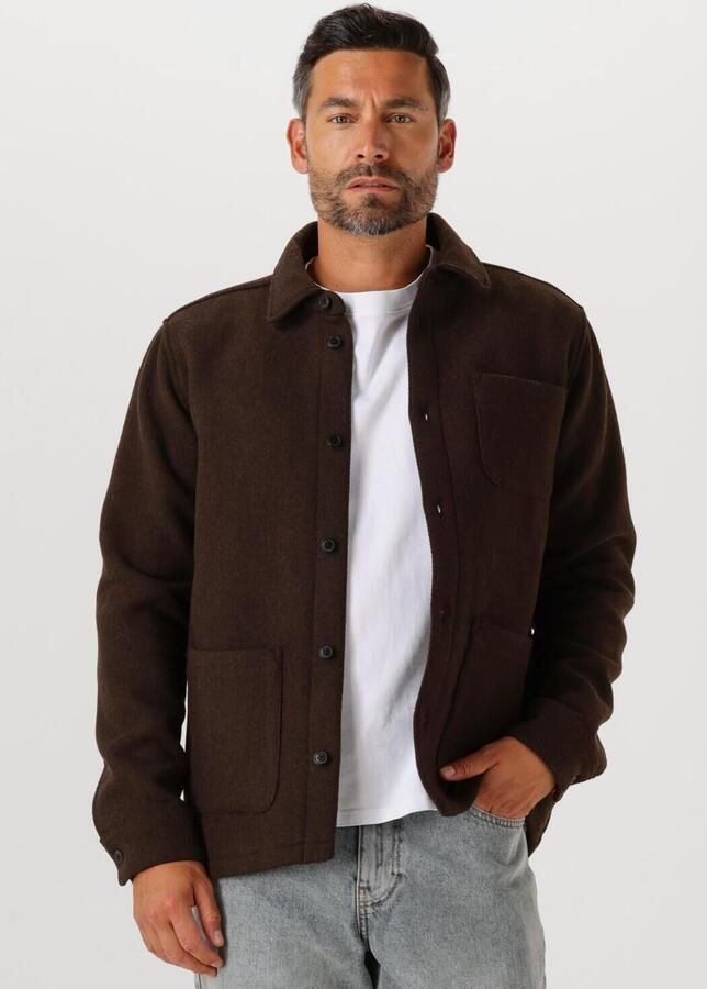 LES DEUX Heren Overshirts Jason Solid Wool Overshirt Bruin - Foto 4