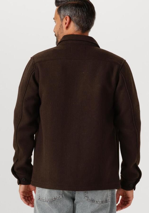 LES DEUX Heren Overshirts Jason Solid Wool Overshirt Bruin