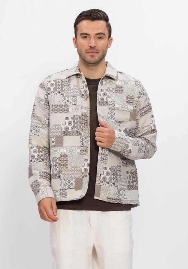 LES DEUX Heren Overshirts Layton Patchwork Jacquard Overshirt Beige
