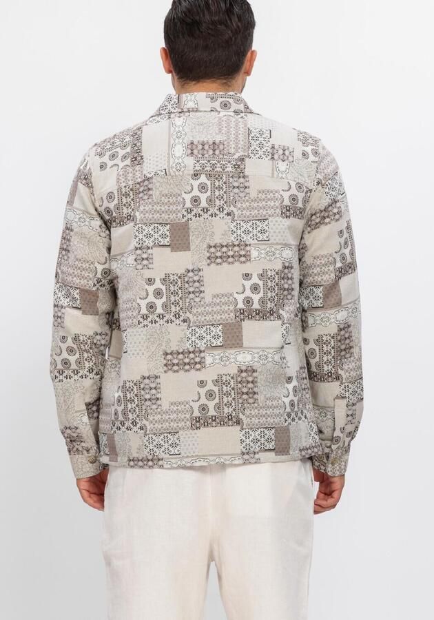LES DEUX Heren Overshirts Layton Patchwork Jacquard Overshirt Beige - Foto 4