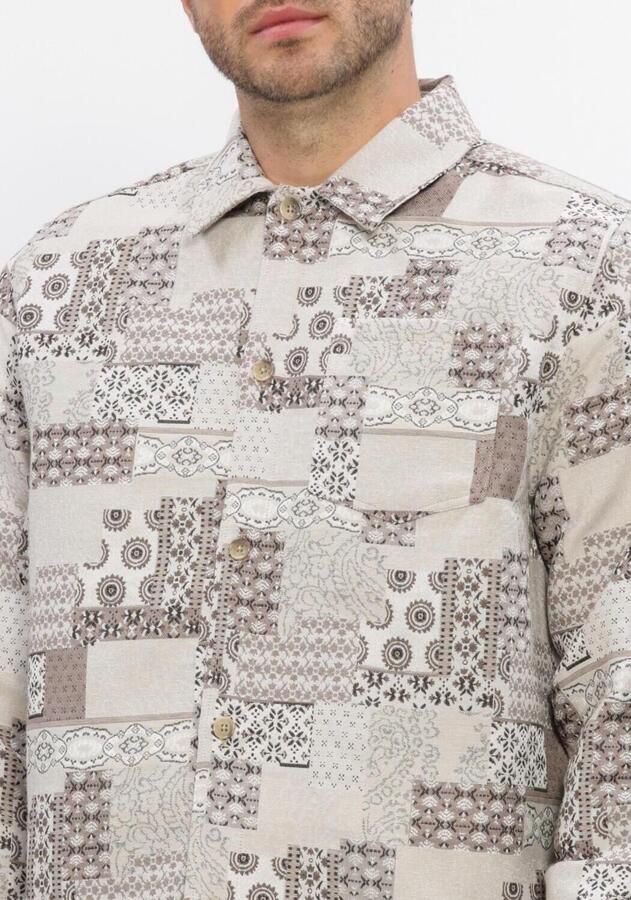 LES DEUX Heren Overshirts Layton Patchwork Jacquard Overshirt Beige - Foto 3