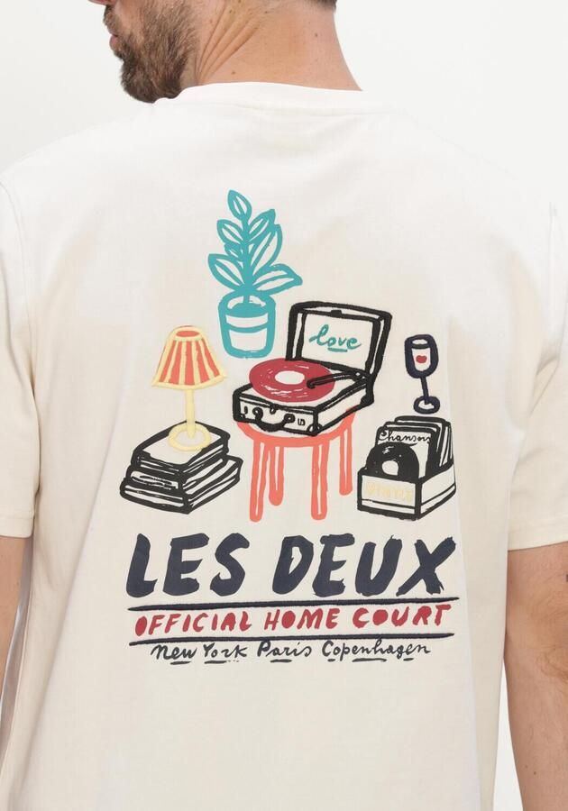 LES DEUX Heren Polo's & T-shirts Record T-shirt Creme - Foto 4