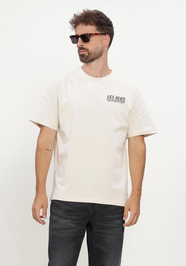 LES DEUX Heren Polo's & T-shirts Record T-shirt Creme - Foto 3