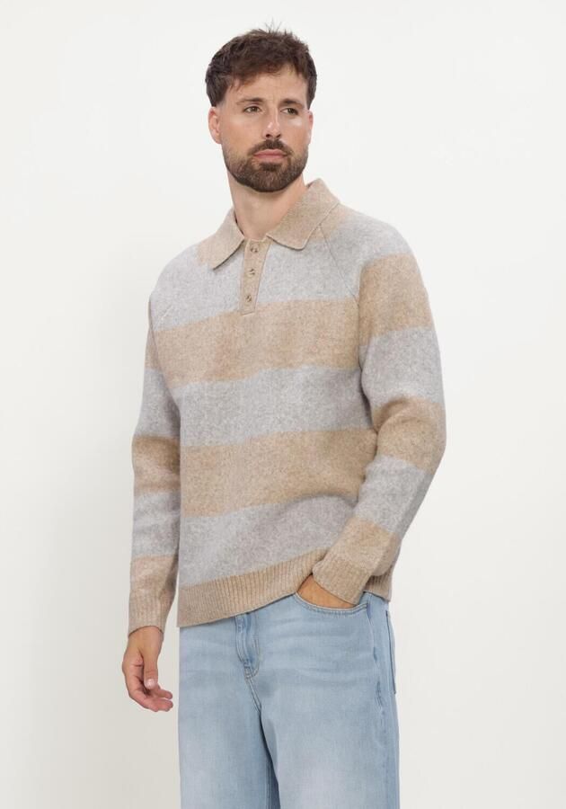 LES DEUX Heren Truien & Vesten Striped Melange Knitted Polo Camel
