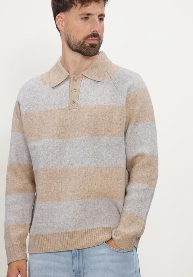 LES DEUX Heren Truien & Vesten Striped Melange Knitted Polo Camel - Foto 4