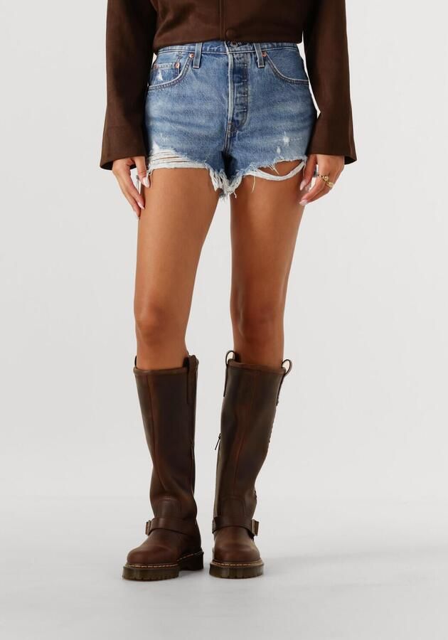 Levi's Blauwe Katoenen Jeans Broek Kort 501 5 Zakken Versleten Effect Logo Blue Dames - Foto 4