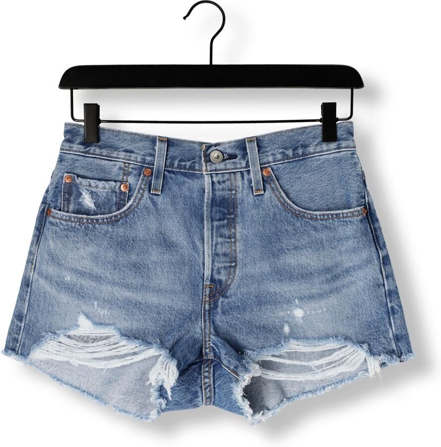 Levi's Blauwe Katoenen Jeans Broek Kort 501 5 Zakken Versleten Effect Logo Blue Dames