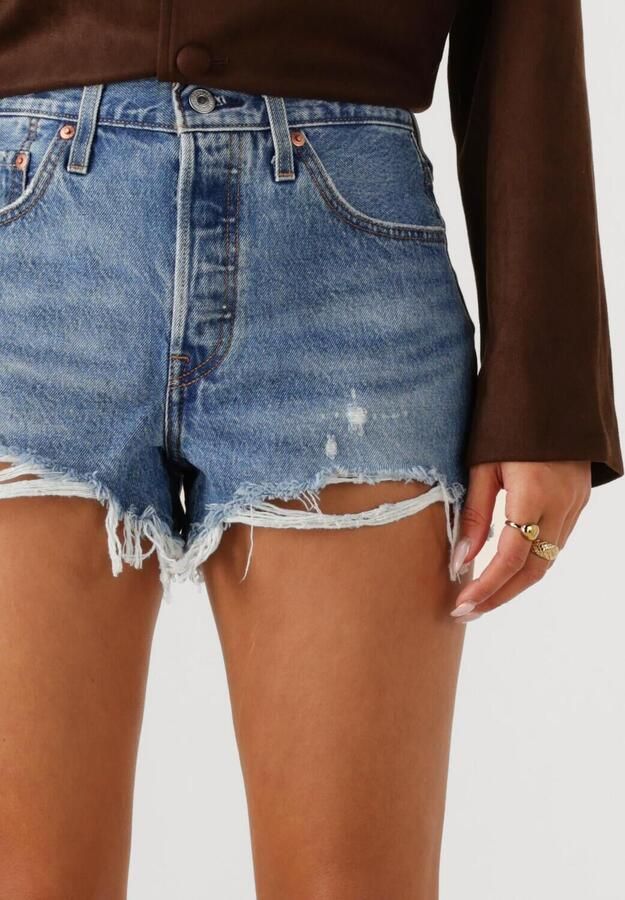 Levi's Blauwe Katoenen Jeans Broek Kort 501 5 Zakken Versleten Effect Logo Blue Dames - Foto 3