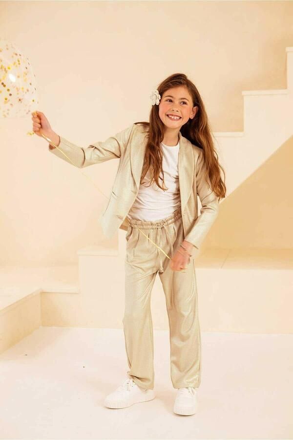 Like Flo metallic blazer champagne Goud Meisjes Polyester Reverskraag Effen 128 - Foto 2