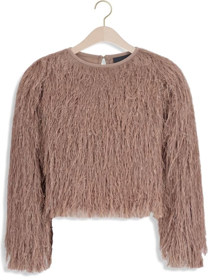 Like Flo rechtvallende top met franjes en glitters champagne