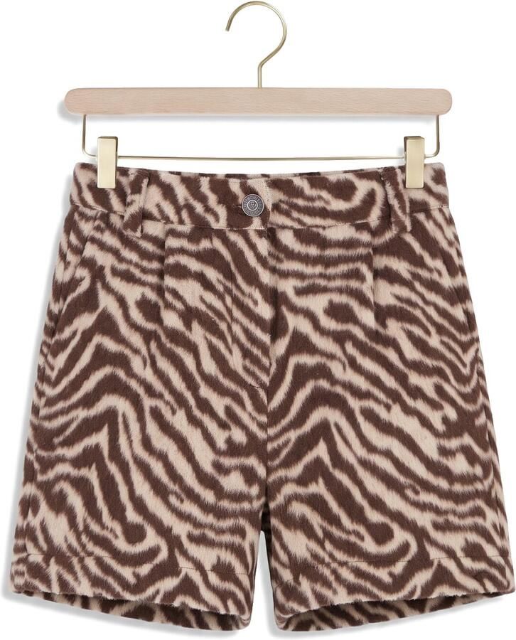 Like Flo regular fit casual short met zebraprint donkerbruin beige