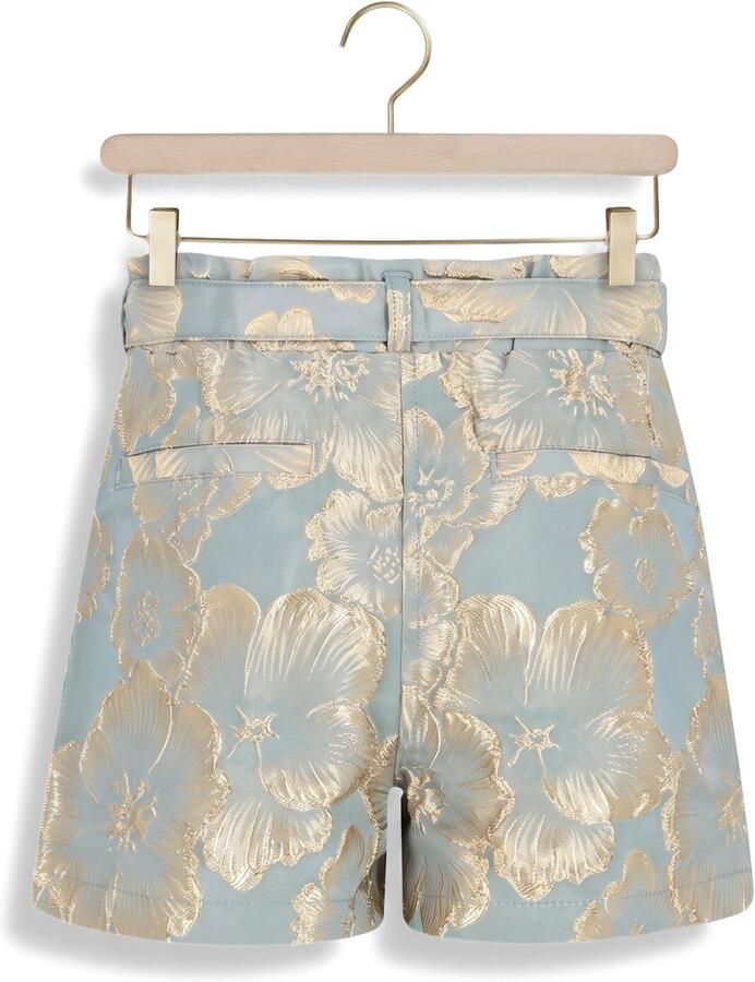 Like Flo regular fit gebloemde jacquard short met ceintuur lichtblauw - Foto 2