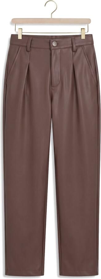 Like Flo imitatieleren regular fit coated broek met plooien donkerbruin