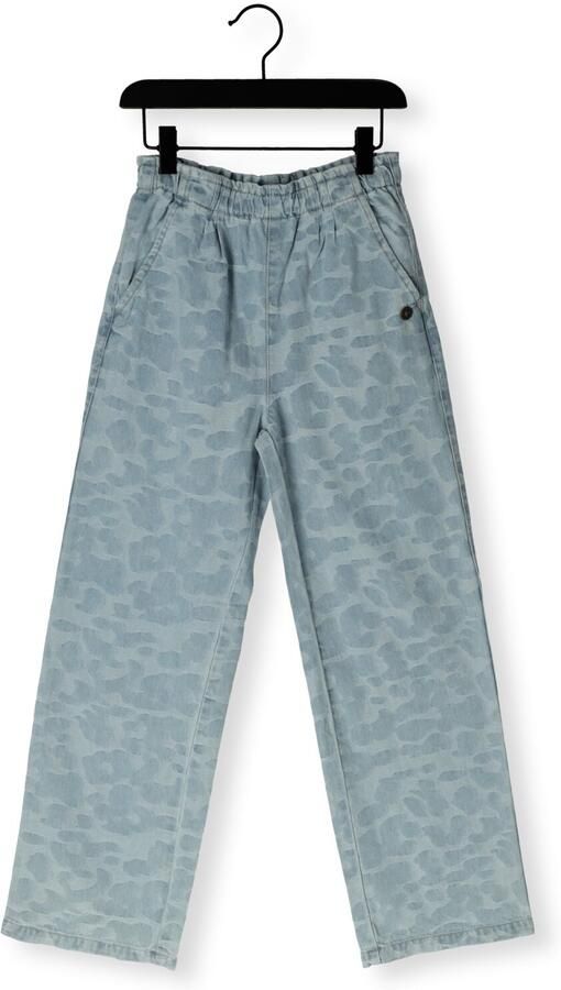 Like Flo straight leg jeans met panterprint light blue denim