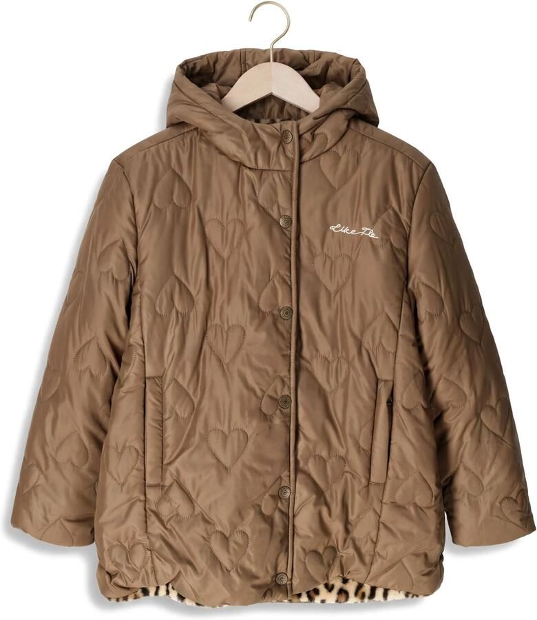 LIKE FLO Meisjes Jassen Anna Flo Girls Reversible Midi Hooded Jacket Bruin