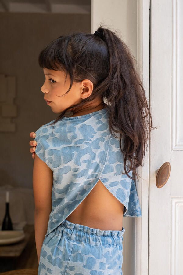 LIKE FLO Meisjes Tops & T-shirts Clara Chambrey Knotted Top Lichtblauw - Foto 2