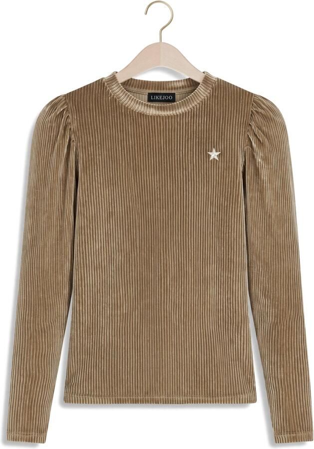 Like Flo fluwelen getailleerde longsleeve Bruin Meisjes Fluweel Ronde hals