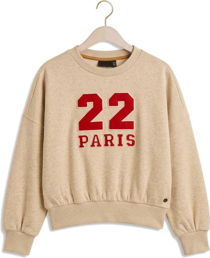 Like Flo oversized sweater met print beige rood Meisjes Katoen Ronde hals glitter