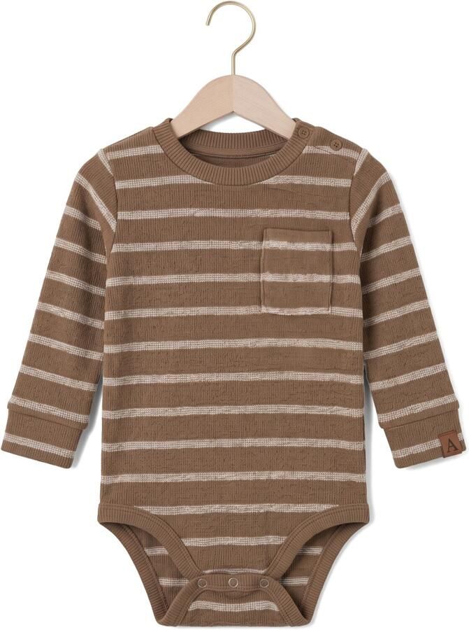 LIL' ATELIER BABY katoenen gebreide gestreepte romper groen ecru Streep