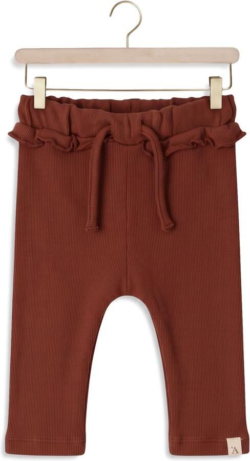LIL' ATELIER BABY katoenen gebreide babybroek met ruches warmbruin Meisjes Stretchkatoen
