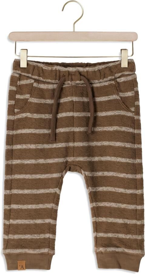 LIL' ATELIER BABY gebreide gestreepte babybroek bruingroen ecru Jongens Katoen