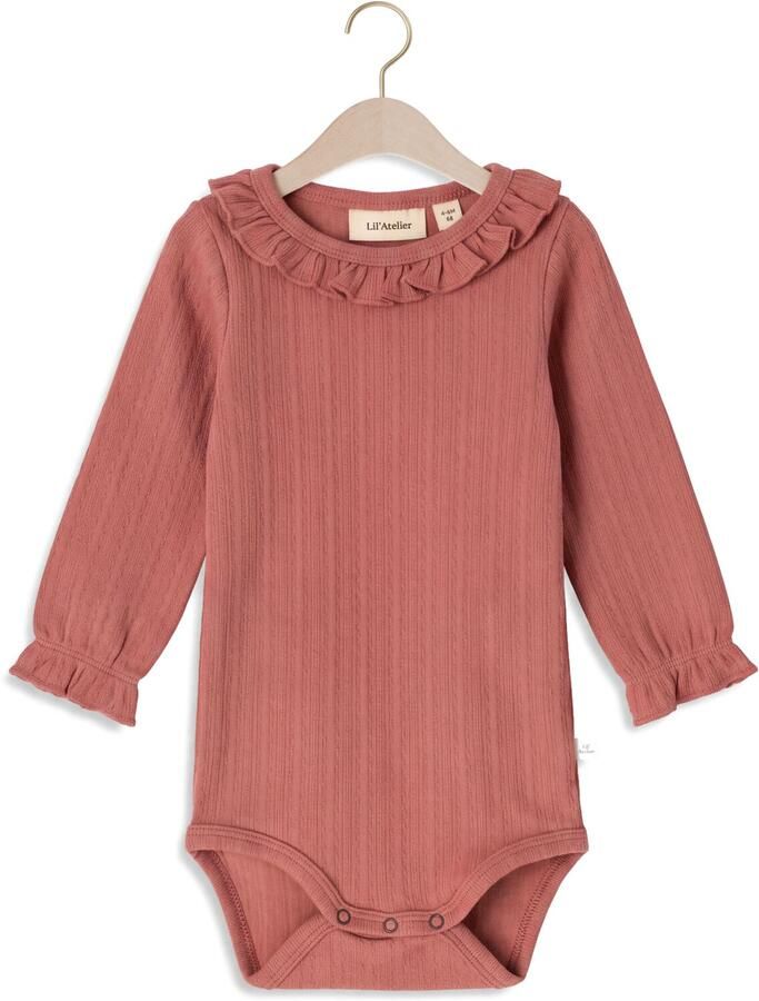 LIL' ATELIER BABY gebreide romper met ruches oudroze Meisjes Katoen Ronde hals