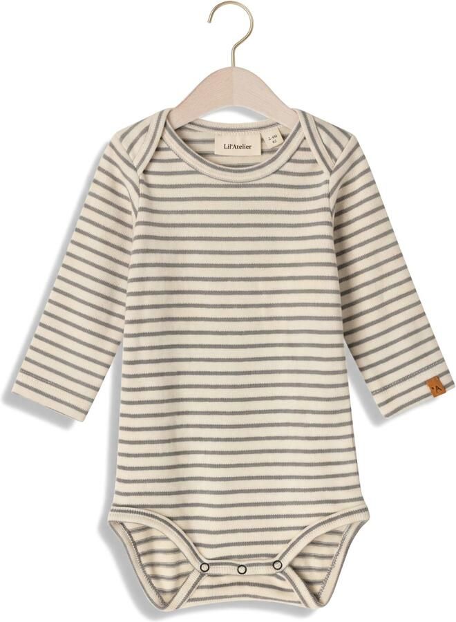 LIL' ATELIER BABY gestreepte romper grijs wit Jongens Stretchkatoen Ronde hals
