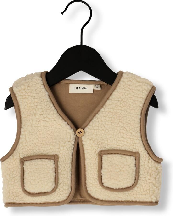 LIL' ATELIER BABY gilet NBMJONO beige bruin Jongens Teddy V-hals Effen 68 - Foto 3