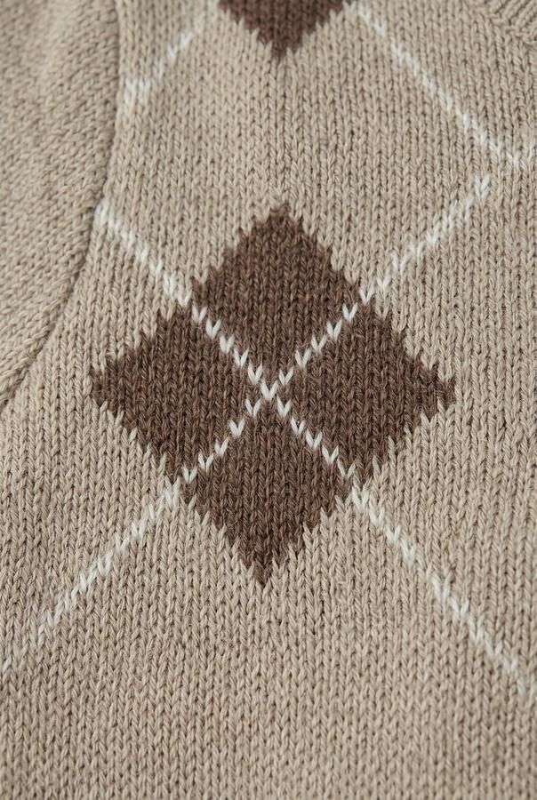 LIL' ATELIER BABY katoenen jacquard gebreid vest met print zand bruin Beige - Foto 2