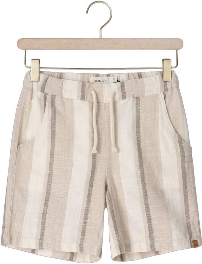 LIL' ATELIER MINI regular waist gestreepte casual short beige met textuur