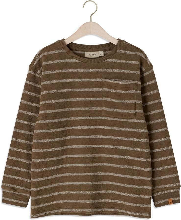 LIL' ATELIER MINI gestreepte longsleeve bruingroen ecru Jongens Katoen Ronde hals